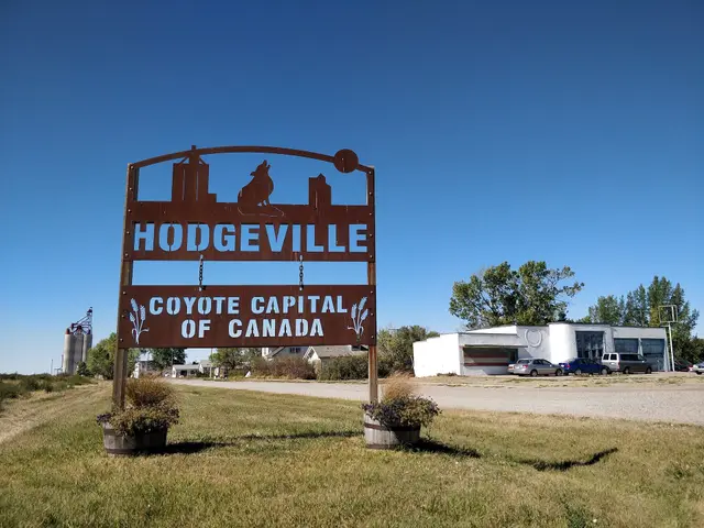 Hodgeville town sign, Coyote Capital of Canada